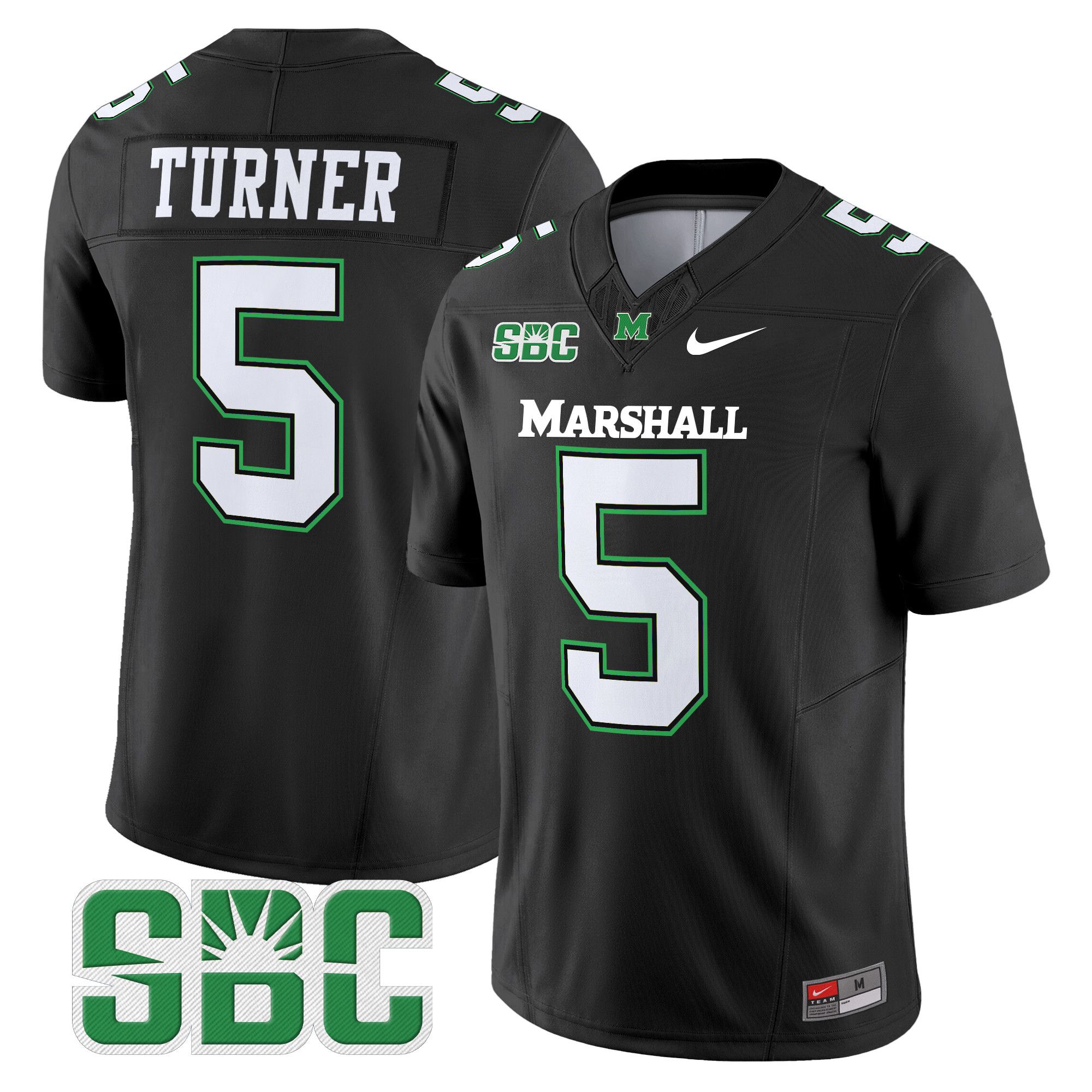 Men Marshall Thundering Herd #5 Turner Black Nike 2024 Vapor Limited NCAA Jersey style 1